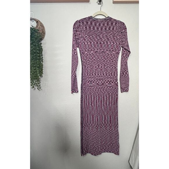 NEW KADA The Space Dye Ribbed Midi Dress Size Medium Berry Pink Black Baddie - Picture 6 of 11
